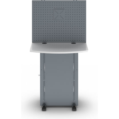 Computer cabinet, with worktop and perforated panel, blue grey.