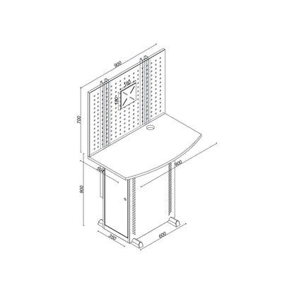 Computer cabinet, with worktop and perforated panel, blue grey.