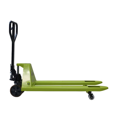 GS 25 pallet truck, PU steering wheels / nylon fork rollers, fork length 1150 mm, single fork rollers.