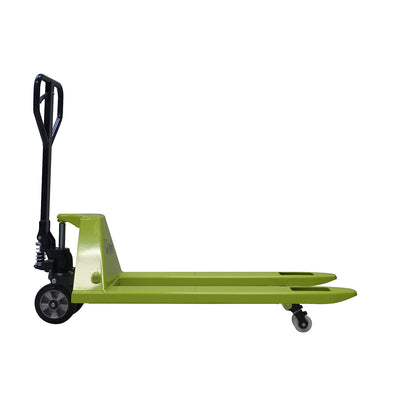 GS 25 pallet truck, solid rubber steering wheels / nylon fork rollers, fork length 1150 mm, single fork rollers.