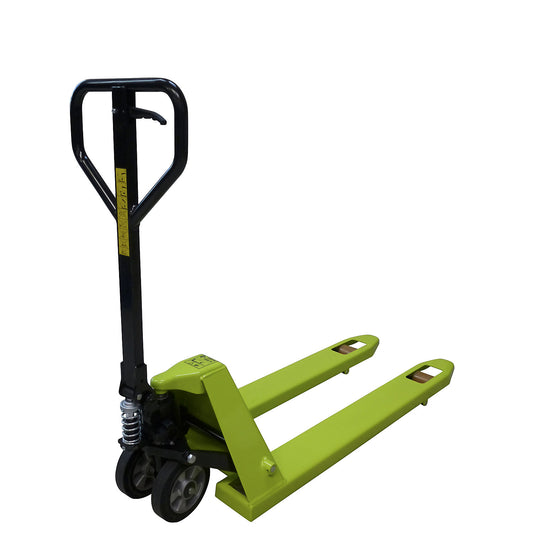 GS 25 pallet truck, solid rubber steering wheels / PU fork rollers, fork length 1150 mm, single fork rollers.