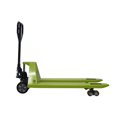 GS 25 pallet truck, solid rubber steering wheels / PU fork rollers, fork length 1150 mm, tandem fork rollers.
