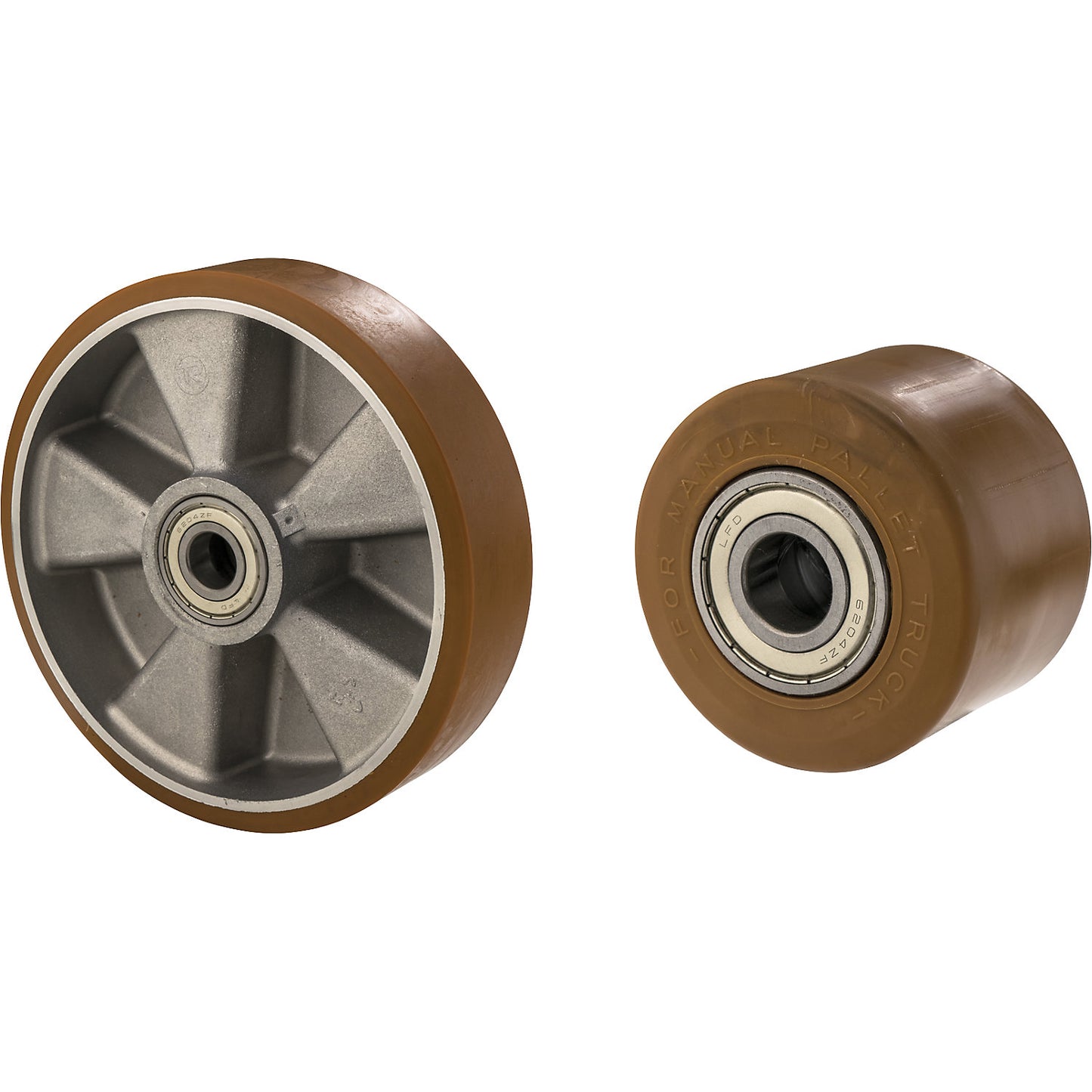 EVO pallet truck, polyurethane steering wheels with aluminium core, fork length 950 mm, single fork rollers.