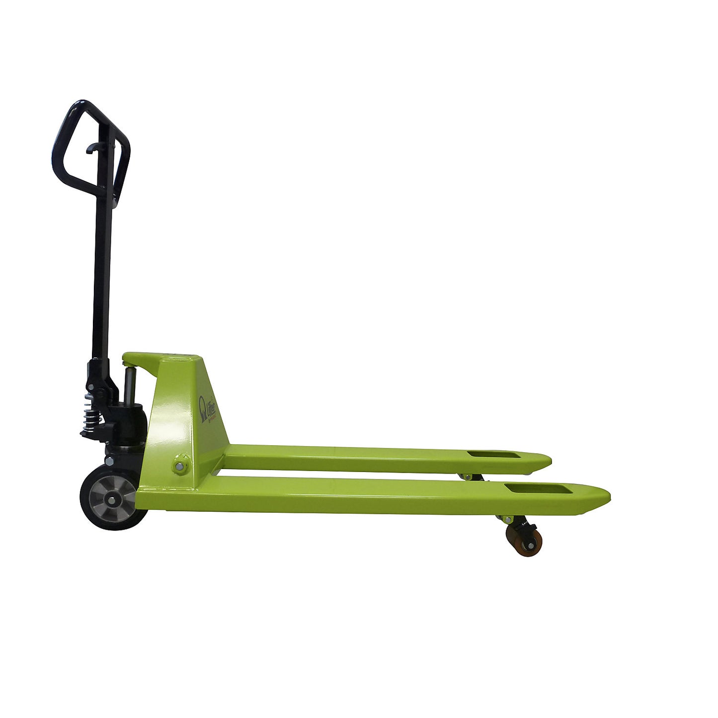 EVO pallet truck, solid rubber steering wheels with aluminium core, fork length 1150 mm, single fork rollers.