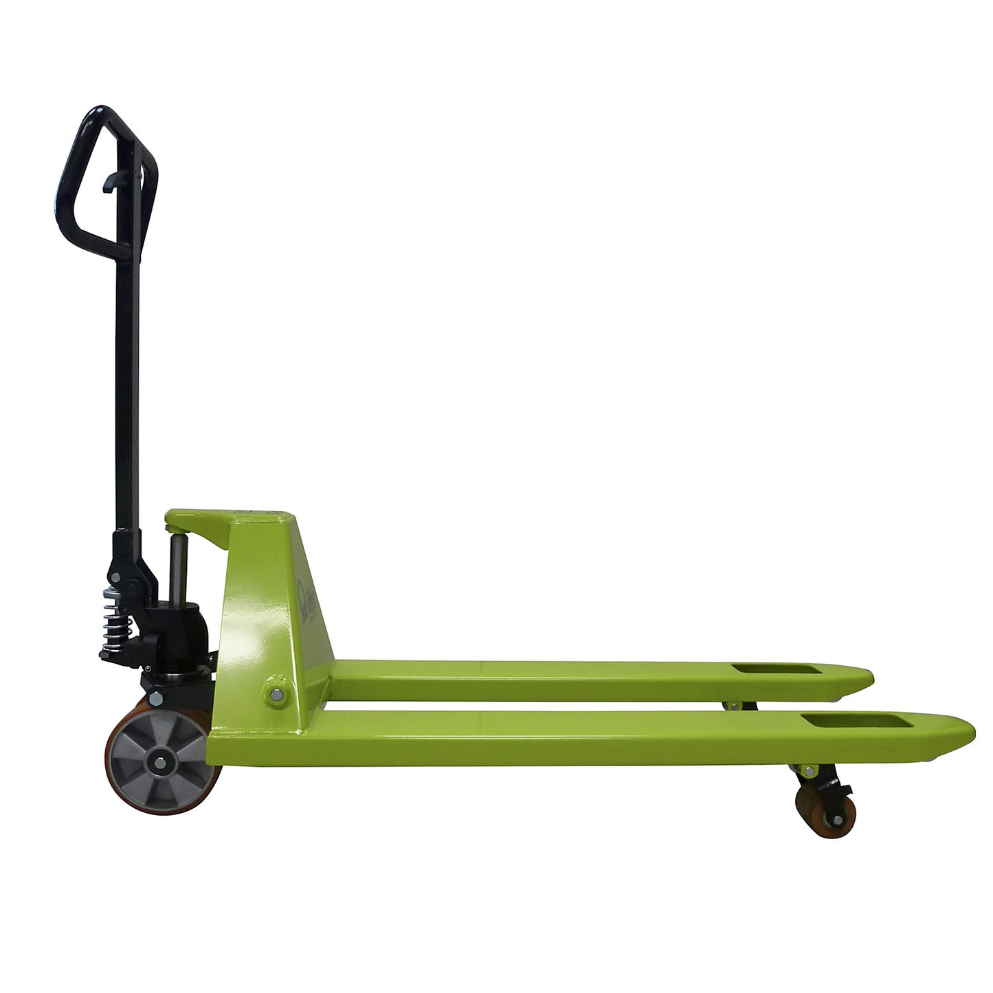 EVO pallet truck, polyurethane steering wheels with aluminium core, fork length 1150 mm, single fork rollers.