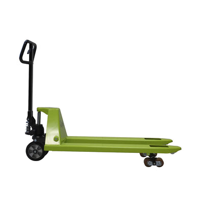 EVO pallet truck, solid rubber steering wheels with aluminium core, fork length 1150 mm, tandem fork rollers.