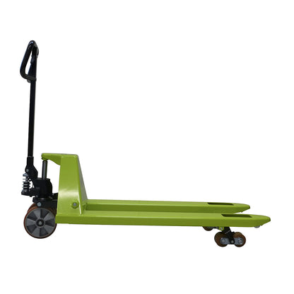 EVO pallet truck, polyurethane steering wheels with aluminium core, fork length 1150 mm, tandem fork rollers.
