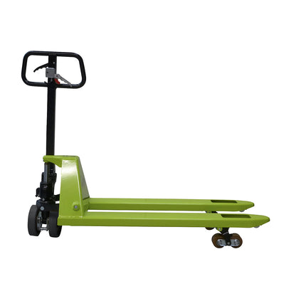 EVO pallet truck, with brakes, solid rubber steering wheels, fork length 1150 mm, tandem fork rollers.