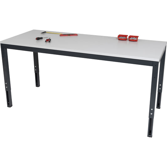 Height adjustable work table, 45 x 45 mm rectangular tubing, melamine worktop, WxD 1200 x 700 mm.