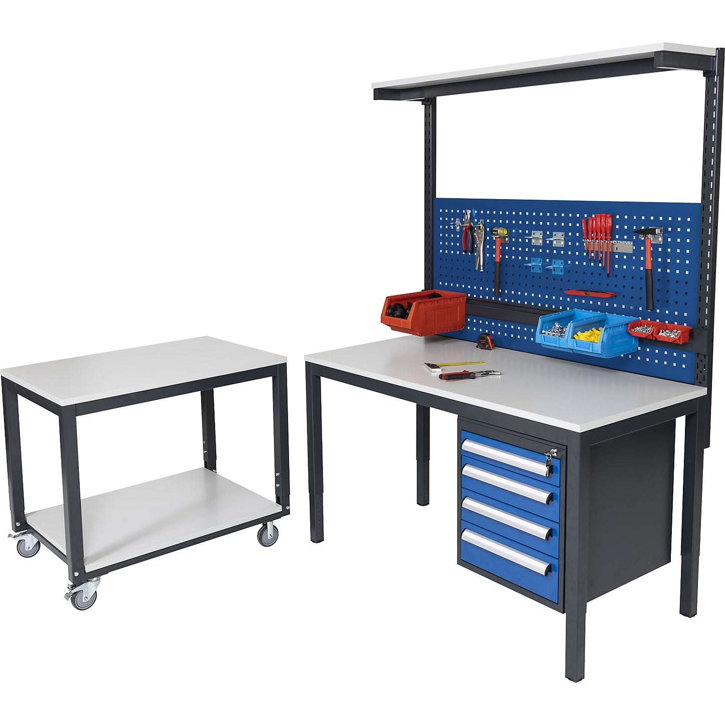 Height adjustable work table with shelf, height adjustable 650 - 900 mm, WxD 1800 x 900 mm, beech multiplex board.