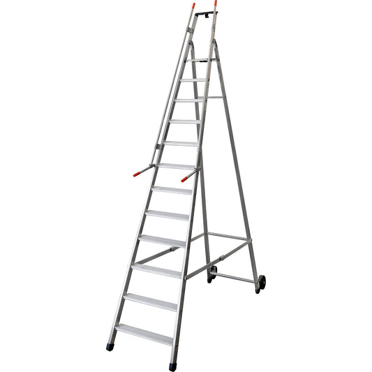 Mobile warehouse step, with 2 hand rails and castors, 12 steps incl. platform.