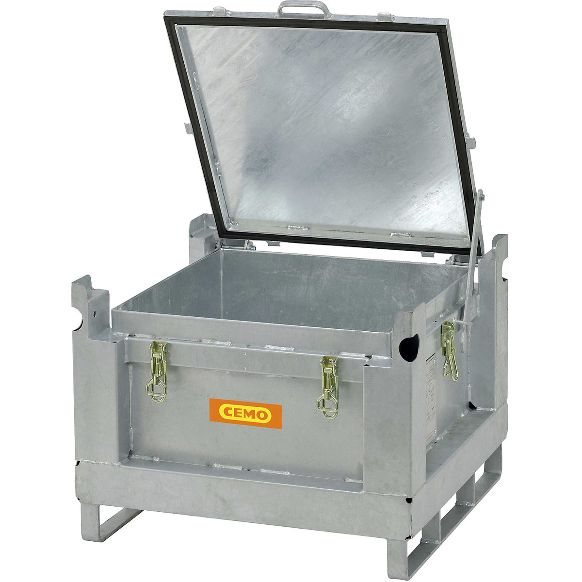 Steel collection and transport container for rechargeable batteries, capacity 120 l, UN approval, LxWxH 715 x 715 x 580 mm.