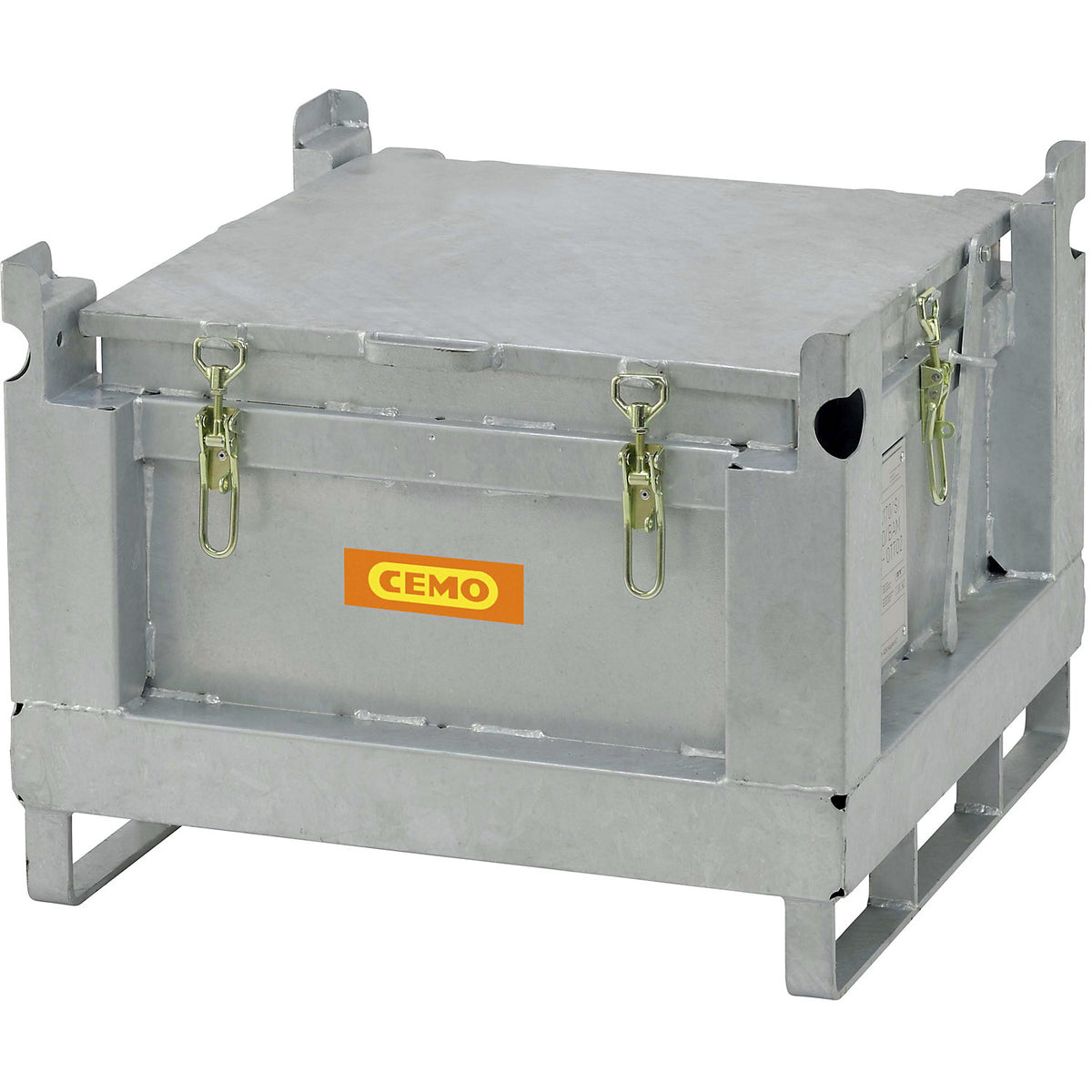 Steel collection and transport container for rechargeable batteries, capacity 120 l, UN approval, LxWxH 715 x 715 x 580 mm.