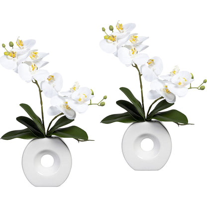 Phalaenopsis, real touch, in a ceramic vase, pack of 2, white.