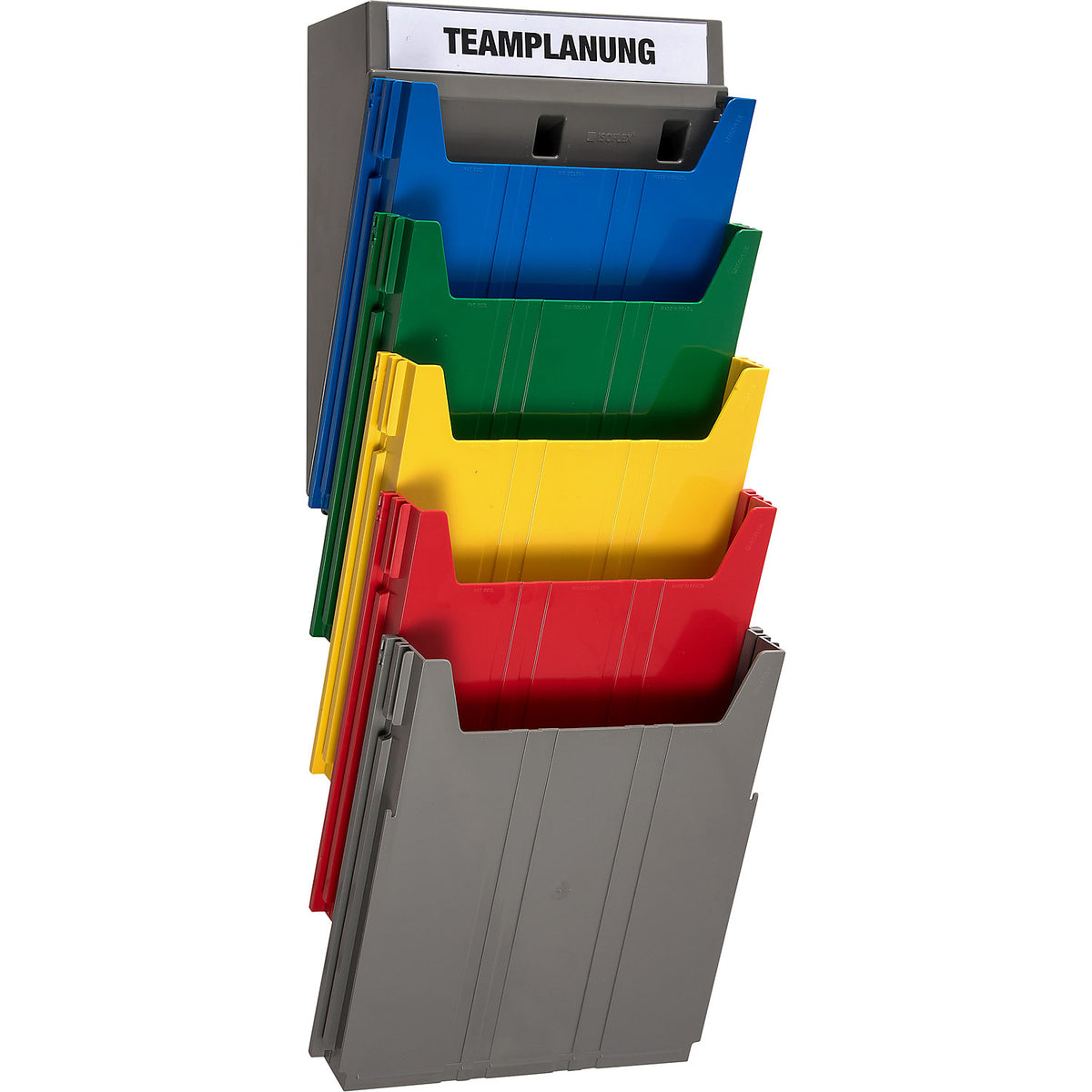 BIG wall-mounted sorting system, for format A4, filling height 34 mm, grey storage compartment.