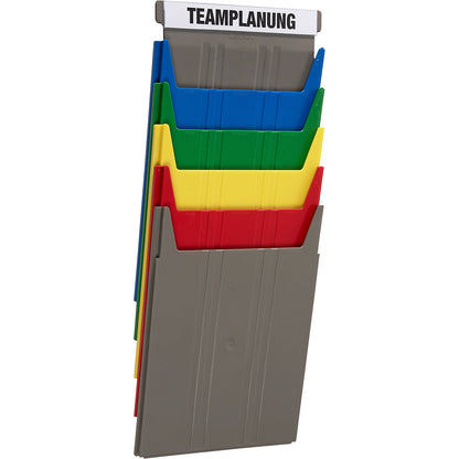 FLAT wall-mounted sorting system, for format A4, filling height 9 mm, yellow storage compartment.