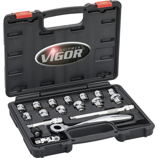 Super flat V6 socket set, 3/8 inch, 18 parts.