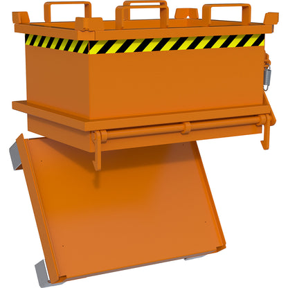Hinged bottom skip, capacity 0.13 m³, yellow orange RAL 2000.