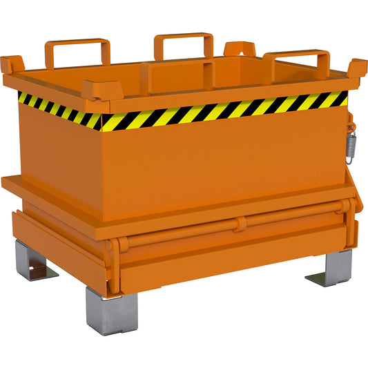 Hinged bottom skip, capacity 0.13 m³, yellow orange RAL 2000.