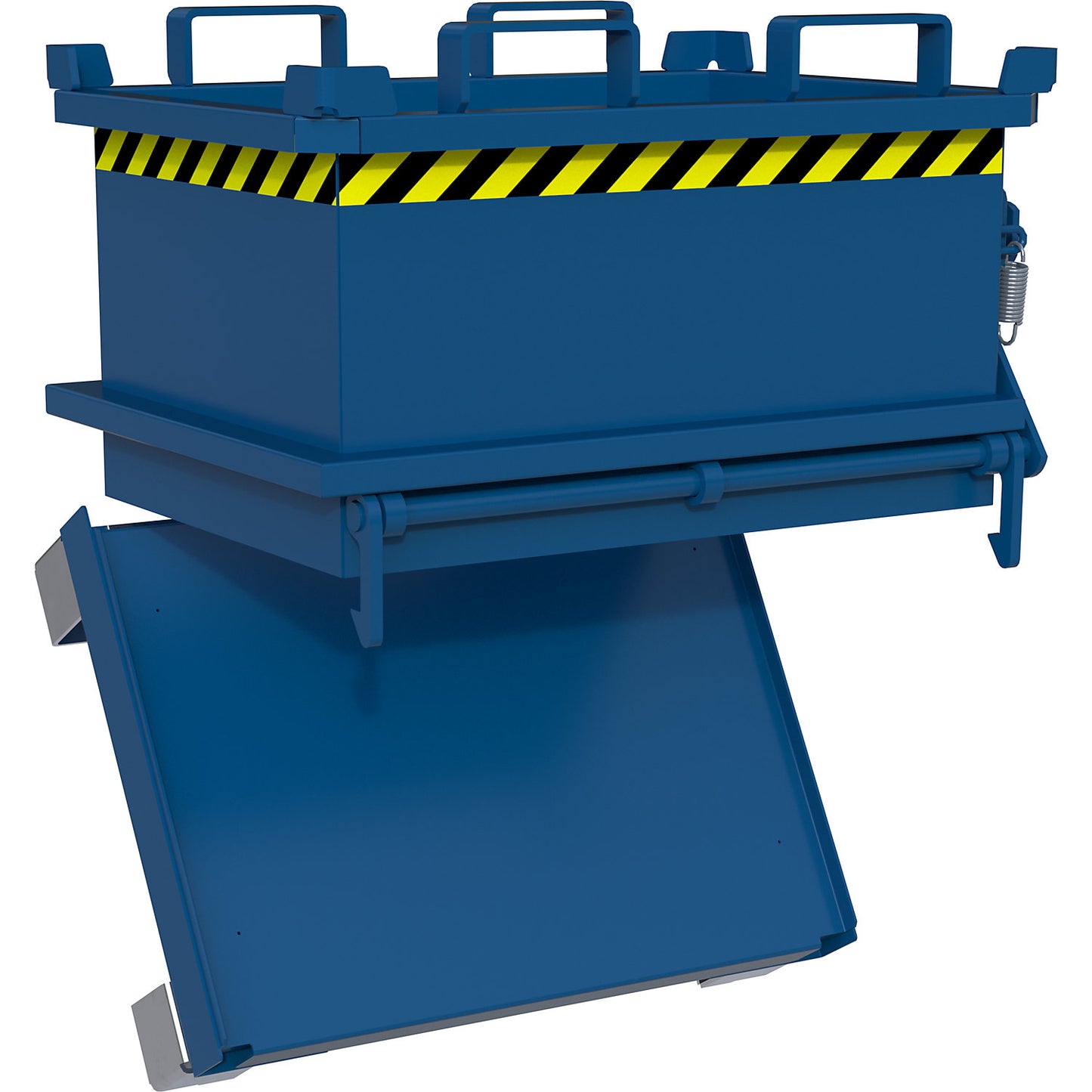 Hinged bottom skip, capacity 0.13 m³, gentian blue RAL 5010.