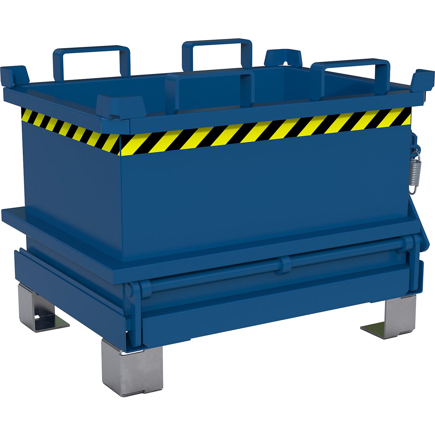 Hinged bottom skip, capacity 0.13 m³, gentian blue RAL 5010.