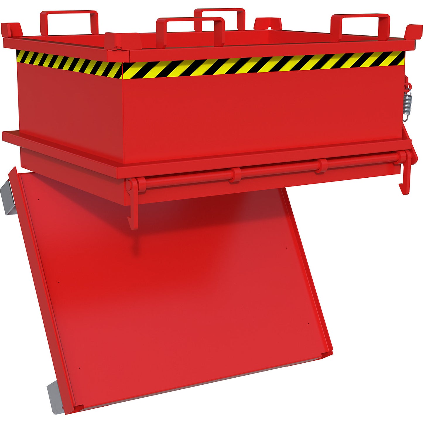 Hinged bottom skip, capacity 0.24 m³, flame red RAL 3000.