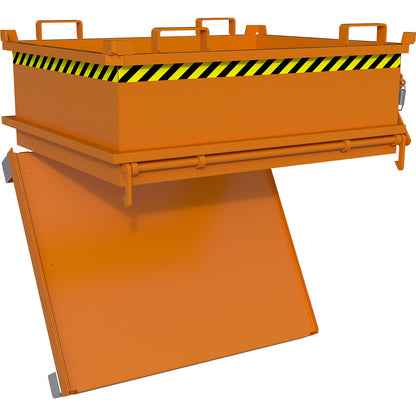 Hinged bottom skip, capacity 0.37 m³, yellow orange RAL 2000.