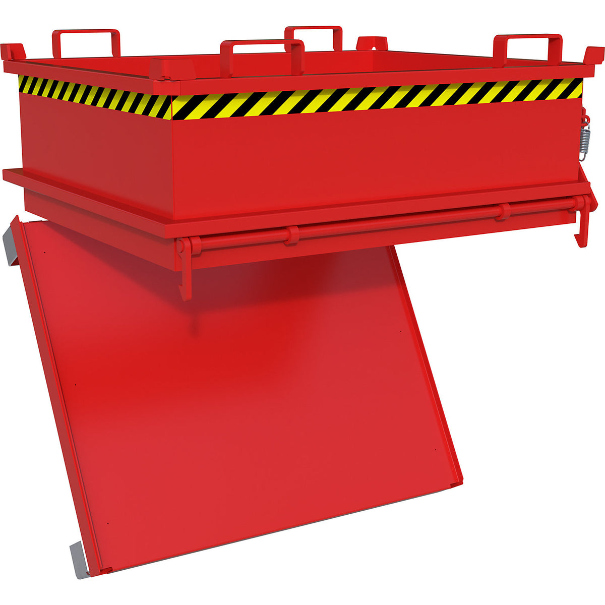 Hinged bottom skip, capacity 0.37 m³, flame red RAL 3000.