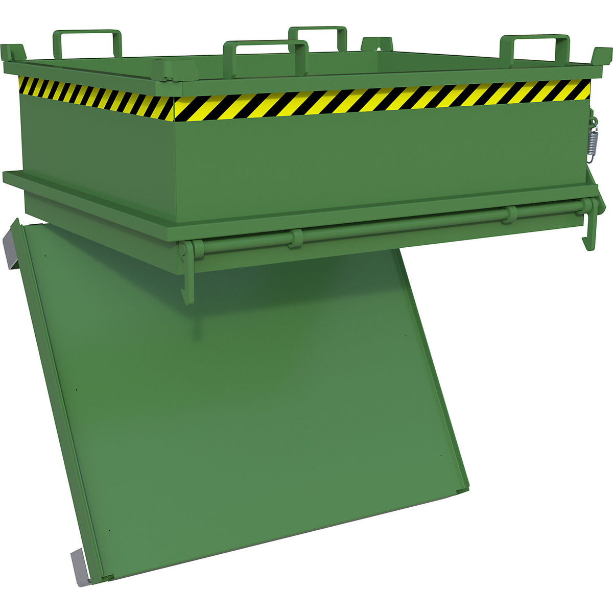Hinged bottom skip, capacity 0.37 m³, reseda green RAL 6011.