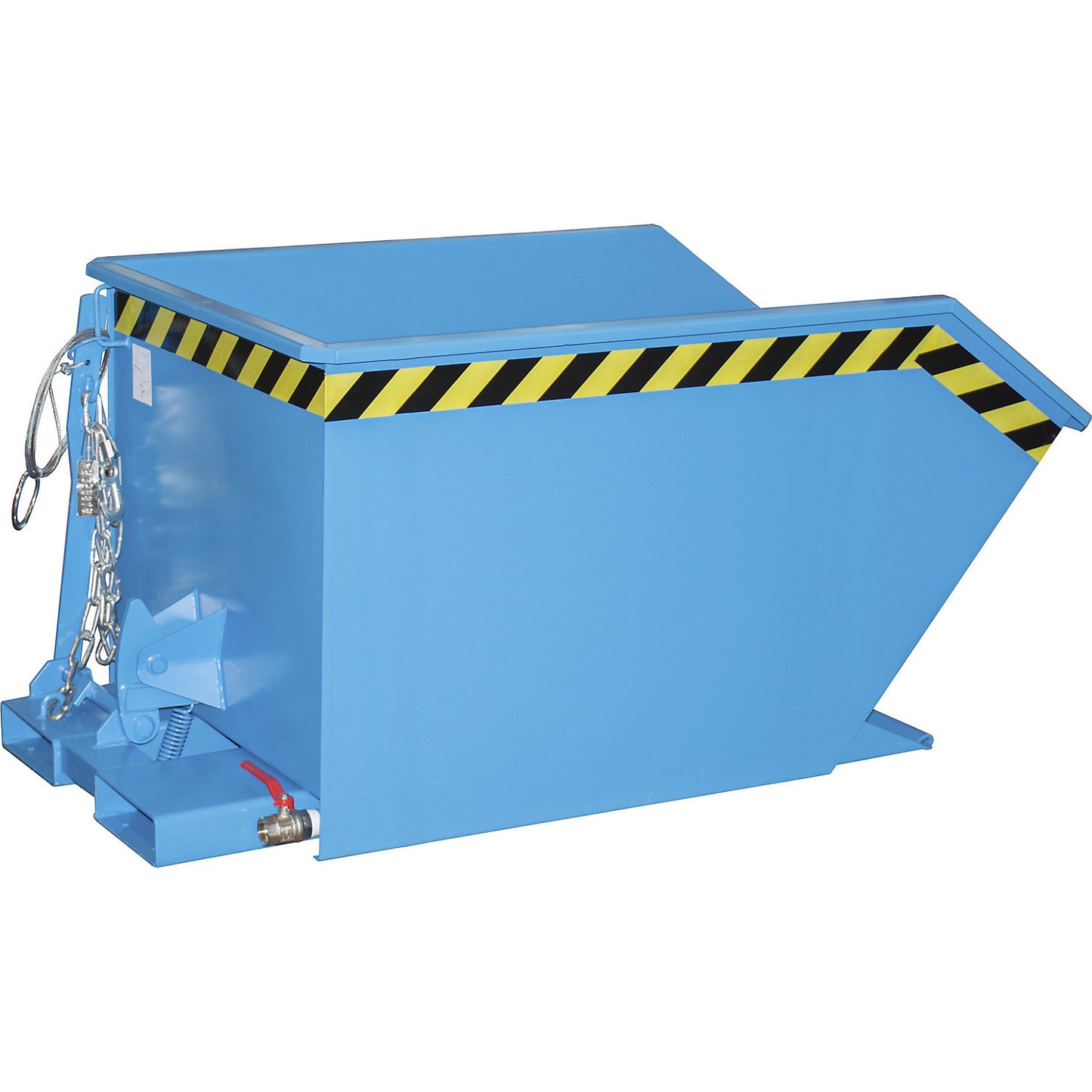 Tilting skip for shavings, low overall height (E), capacity 0.5 m³, light blue.