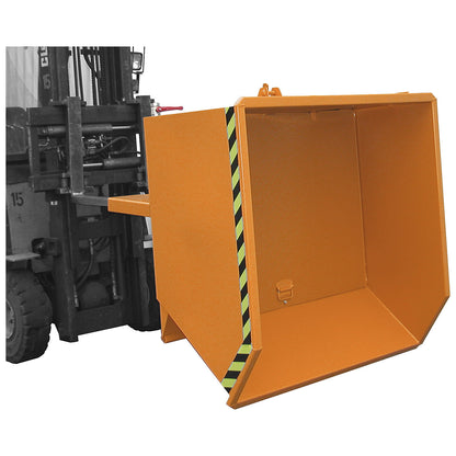 Tilting skip for shavings, low overall height (E), capacity 0.75 m³, yellow orange.