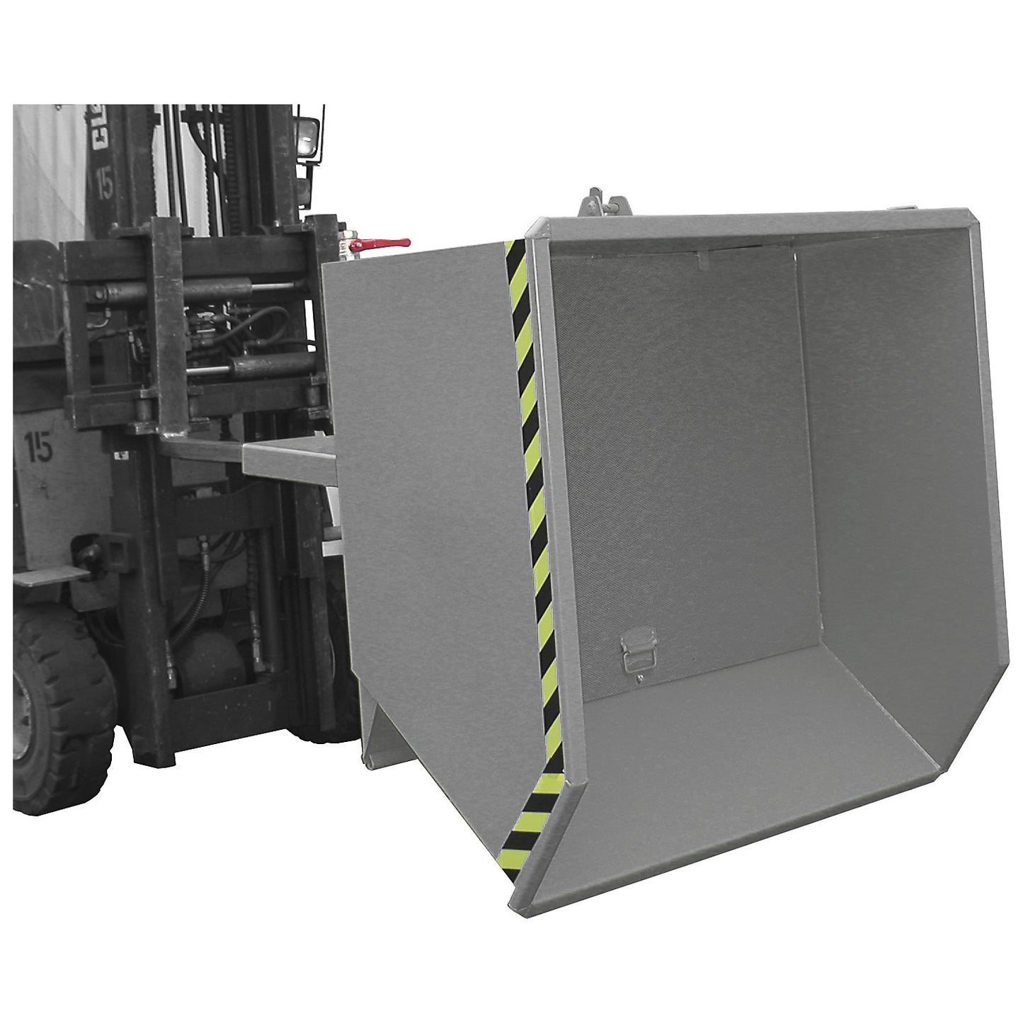 Tilting skip for shavings, low overall height (E), capacity 0.75 m³, mouse grey.