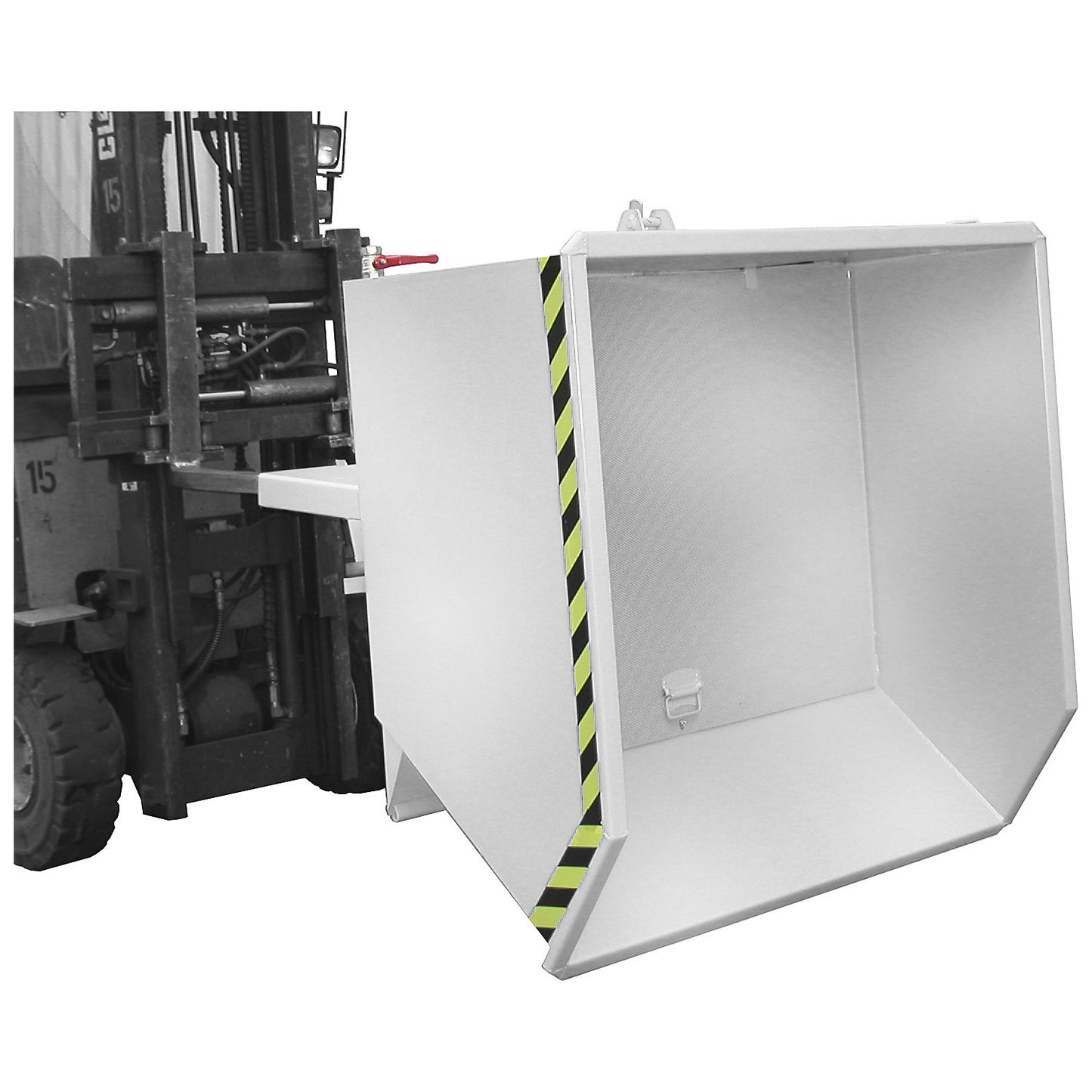 Tilting skip for shavings, low overall height (E), capacity 0.75 m³, hot dip galvanised in accordance with EN ISO 1461.