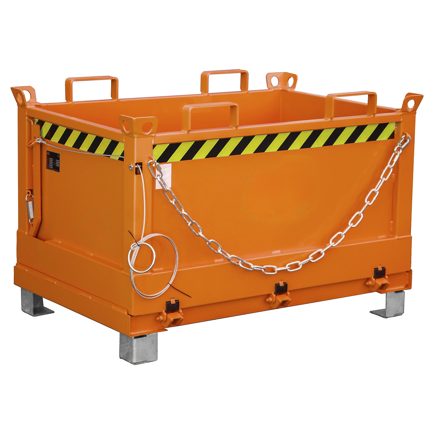 Hinged bottom skip, capacity 0.5 m³, yellow orange RAL 2000.