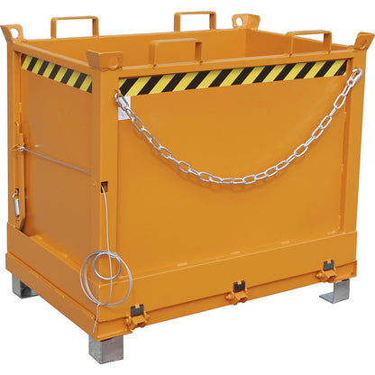 Hinged bottom skip, capacity 0.75 m³, yellow orange RAL 2000.