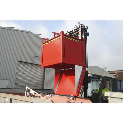 Hinged bottom skip, capacity 0.75 m³, flame red RAL 3000.