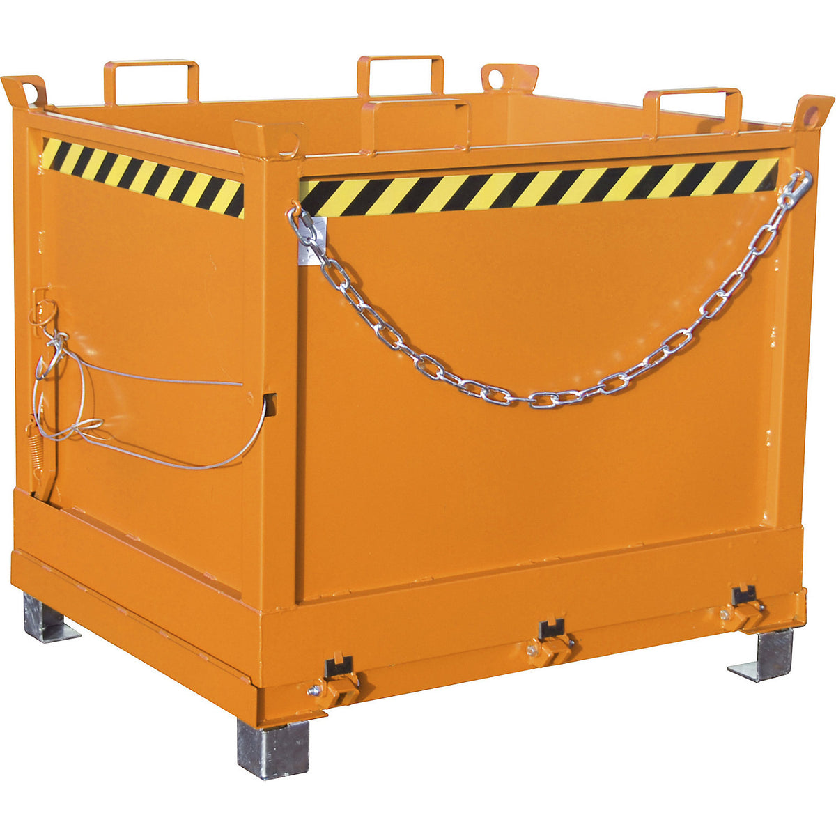 Hinged bottom skip, capacity 1.0 m³, yellow orange RAL 2000.