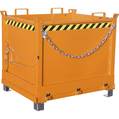 Hinged bottom skip, capacity 1.0 m³, yellow orange RAL 2000.