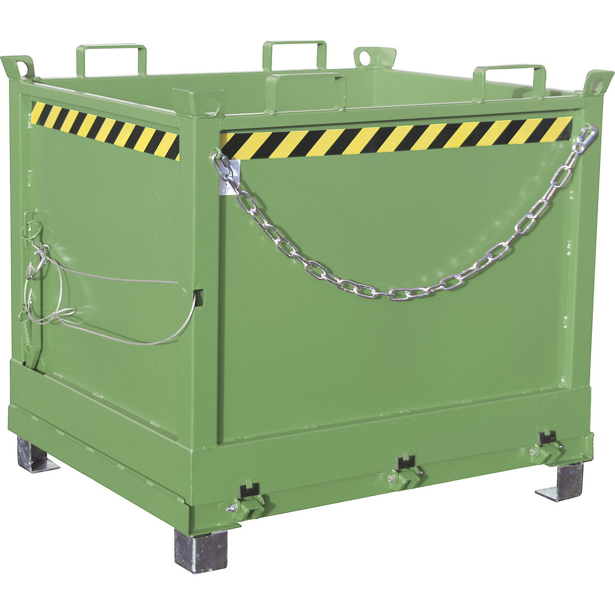Hinged bottom skip, capacity 1.0 m³, reseda green RAL 6011.