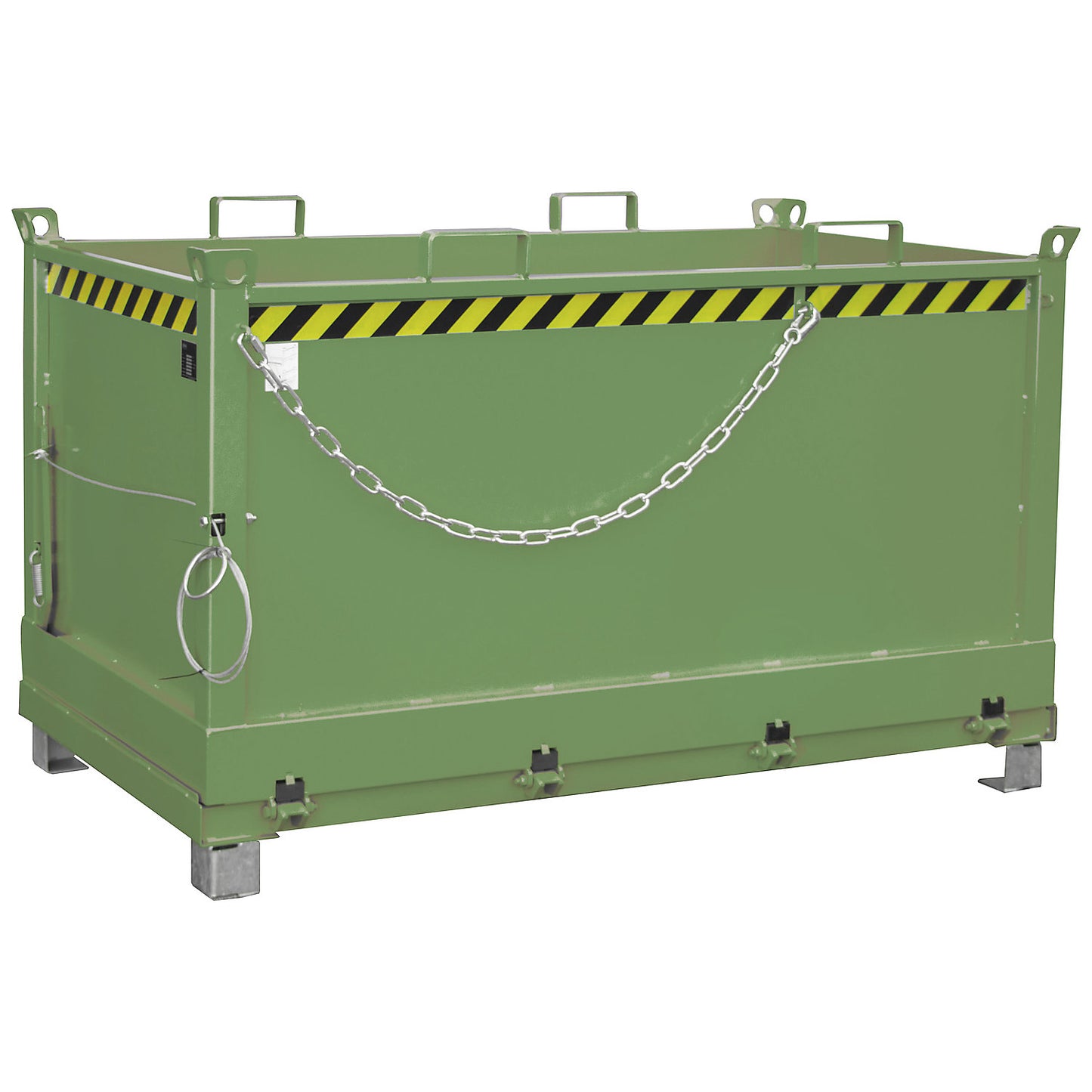 Hinged bottom skip, capacity 1.5 m³, reseda green RAL 6011.
