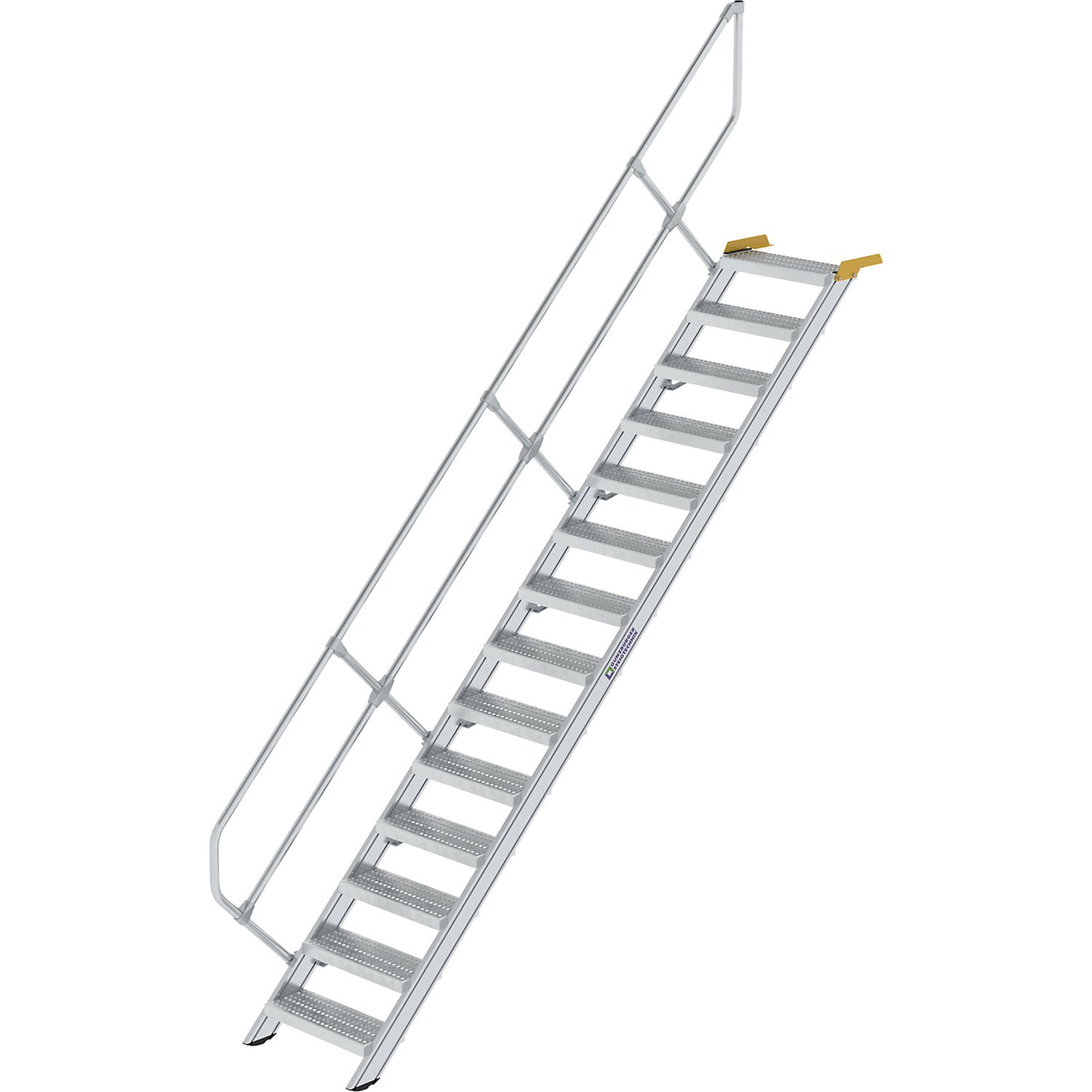 Industrial steps, perforated sheet steel steps, step width 600 mm, 14 steps.