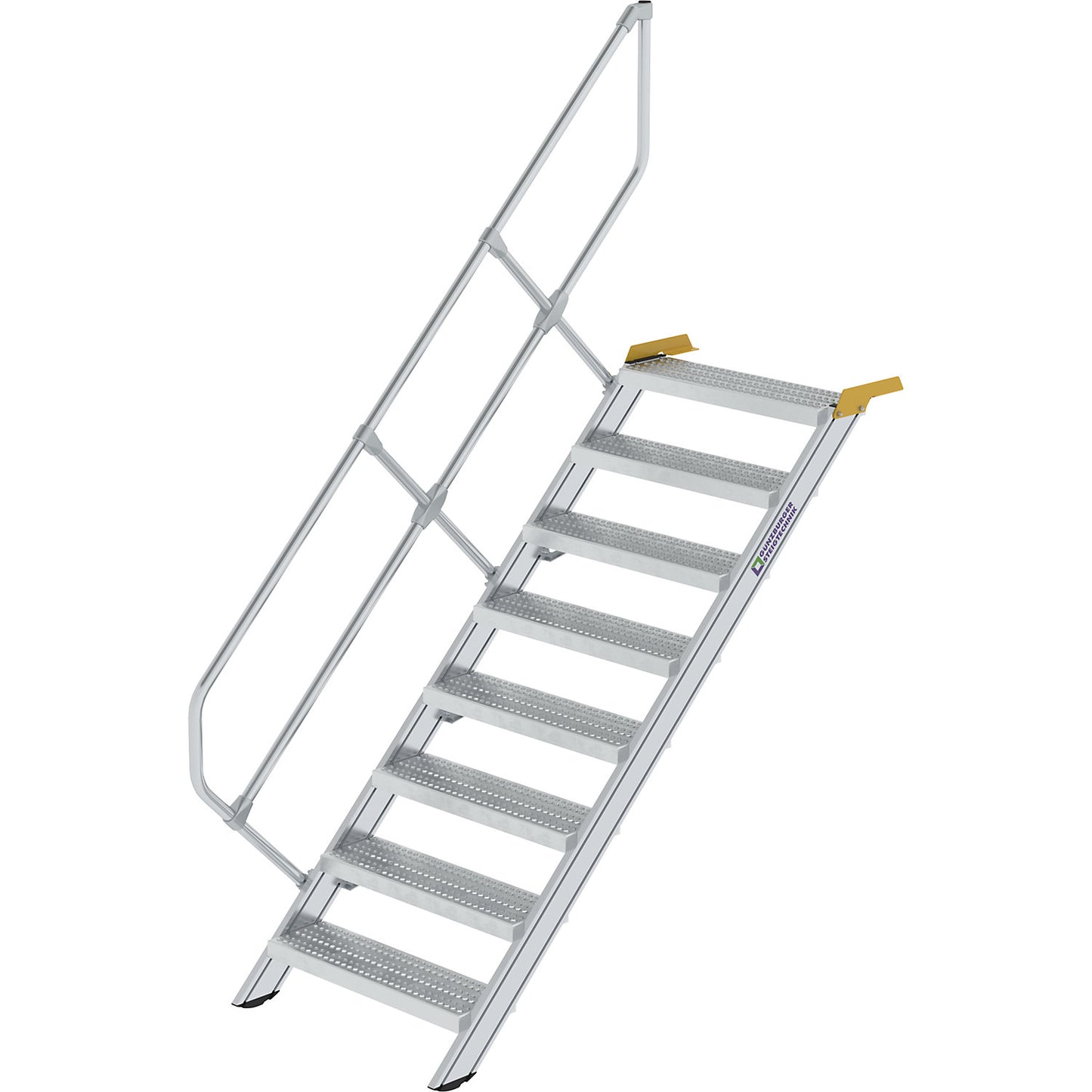 Industrial steps, perforated sheet steel steps, step width 800 mm, 8 steps.