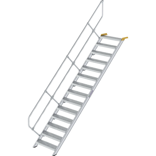 Industrial steps, perforated sheet steel steps, step width 800 mm, 14 steps.