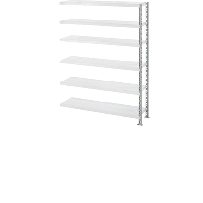 Wide span shelf unit with sheet steel shelves, depth 500 mm, extension shelf unit, HxW 1976 x 1525 mm.