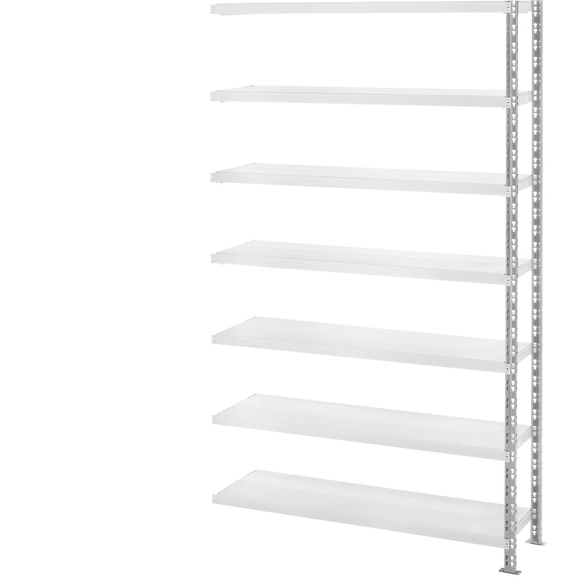 Wide span shelf unit with sheet steel shelves, depth 500 mm, extension shelf unit, HxW 2522 x 1525 mm.