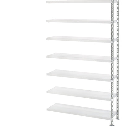Wide span shelf unit with sheet steel shelves, depth 400 mm, extension shelf unit, HxW 2522 x 1525 mm.