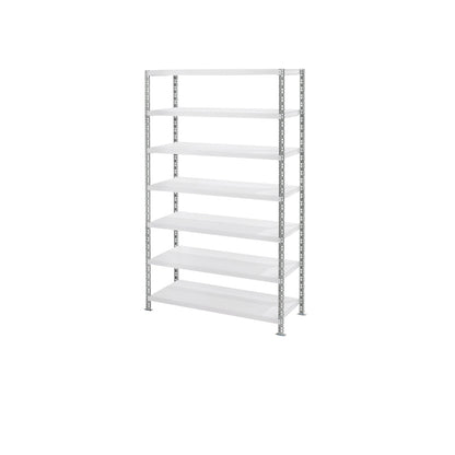 Wide span shelf unit with sheet steel shelves, depth 600 mm, standard shelf unit, HxW 2522 x 1550 mm.