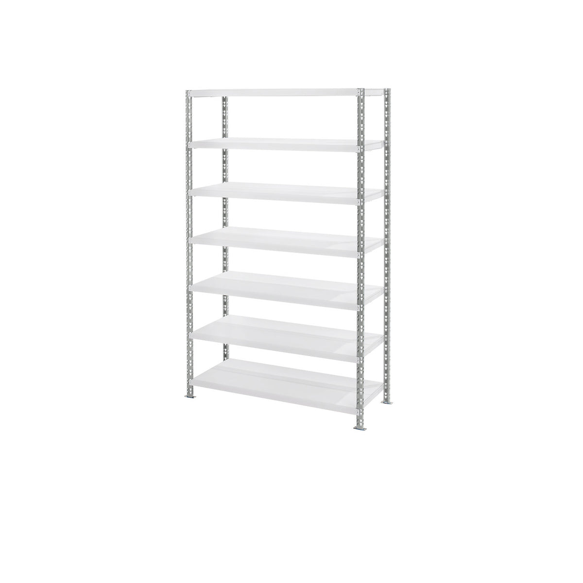 Wide span shelf unit with sheet steel shelves, depth 600 mm, standard shelf unit, HxW 2522 x 1550 mm.