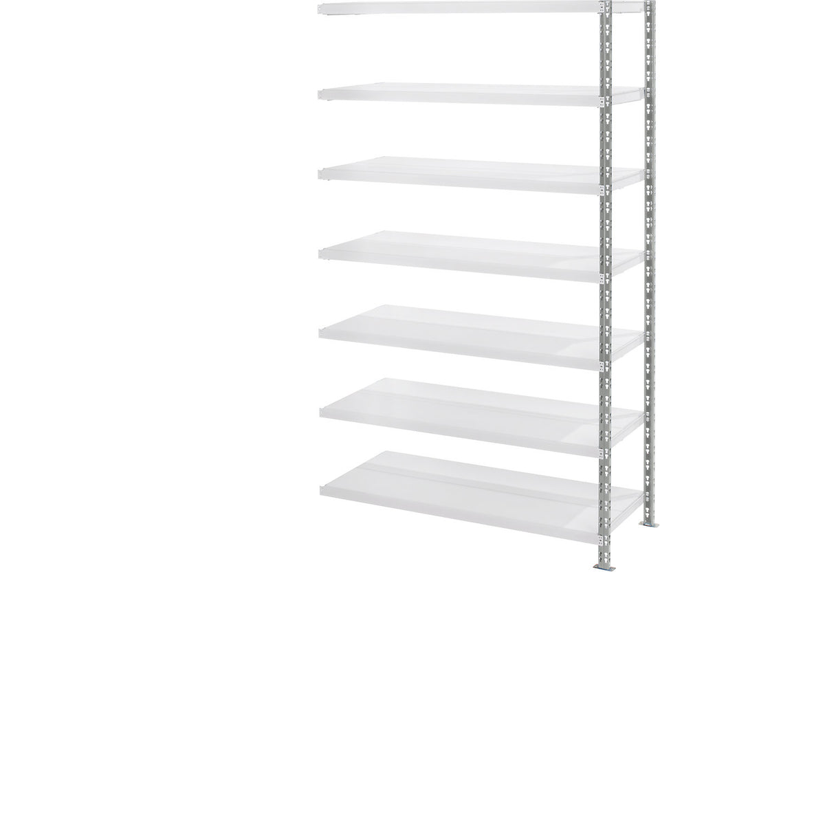 Wide span shelf unit with sheet steel shelves, depth 600 mm, extension shelf unit, HxW 2522 x 1525 mm.