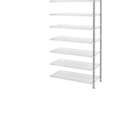 Wide span shelf unit with sheet steel shelves, depth 600 mm, extension shelf unit, HxW 2522 x 1525 mm.